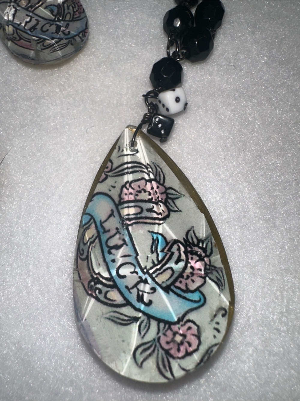 Rockabilly Tattoo Flash LUCK Teardrop Necklace Earrings Set Dice Charms Y2K